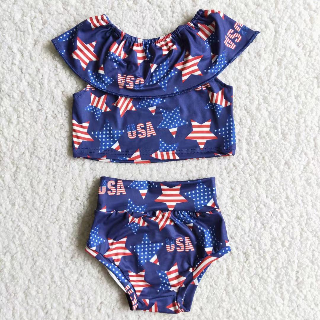 D10-5 Usa Stars stripe print short sleeve bummies set
