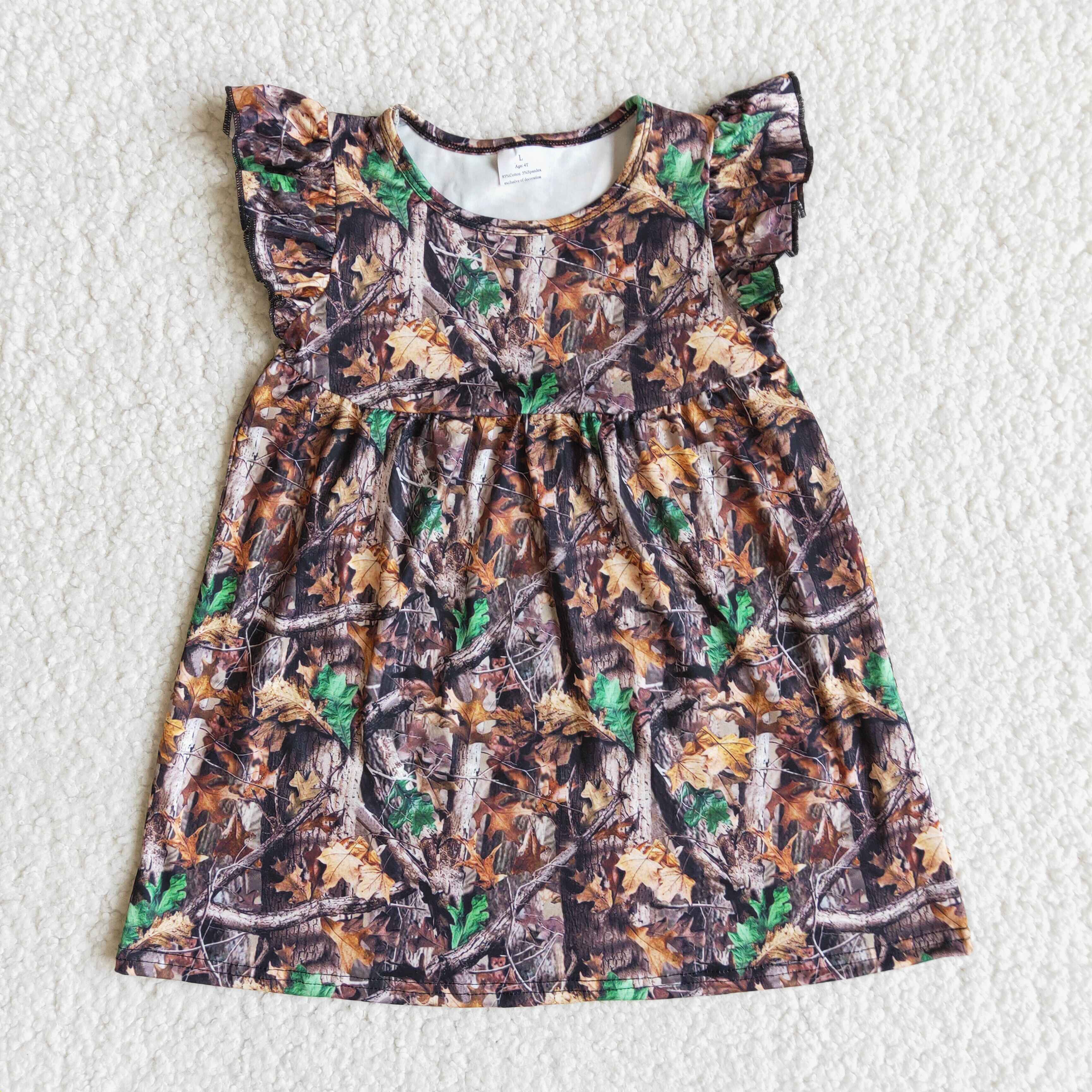 E12-3  real tree print sleeveless flying sleeve dress