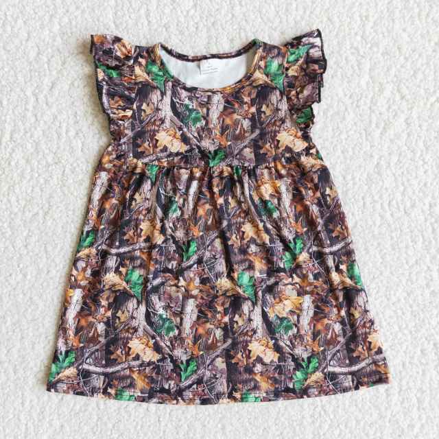 E12-3  real tree print sleeveless flying sleeve dress