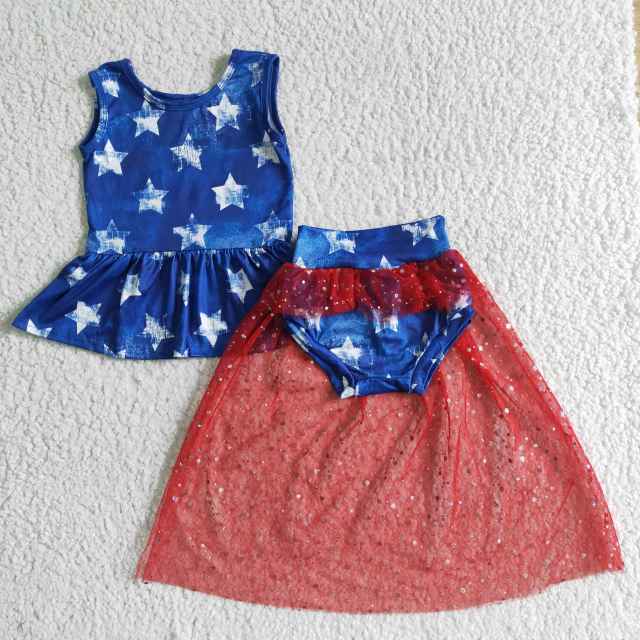 GBO0027 4th of july stars print  sleeveless bummies set