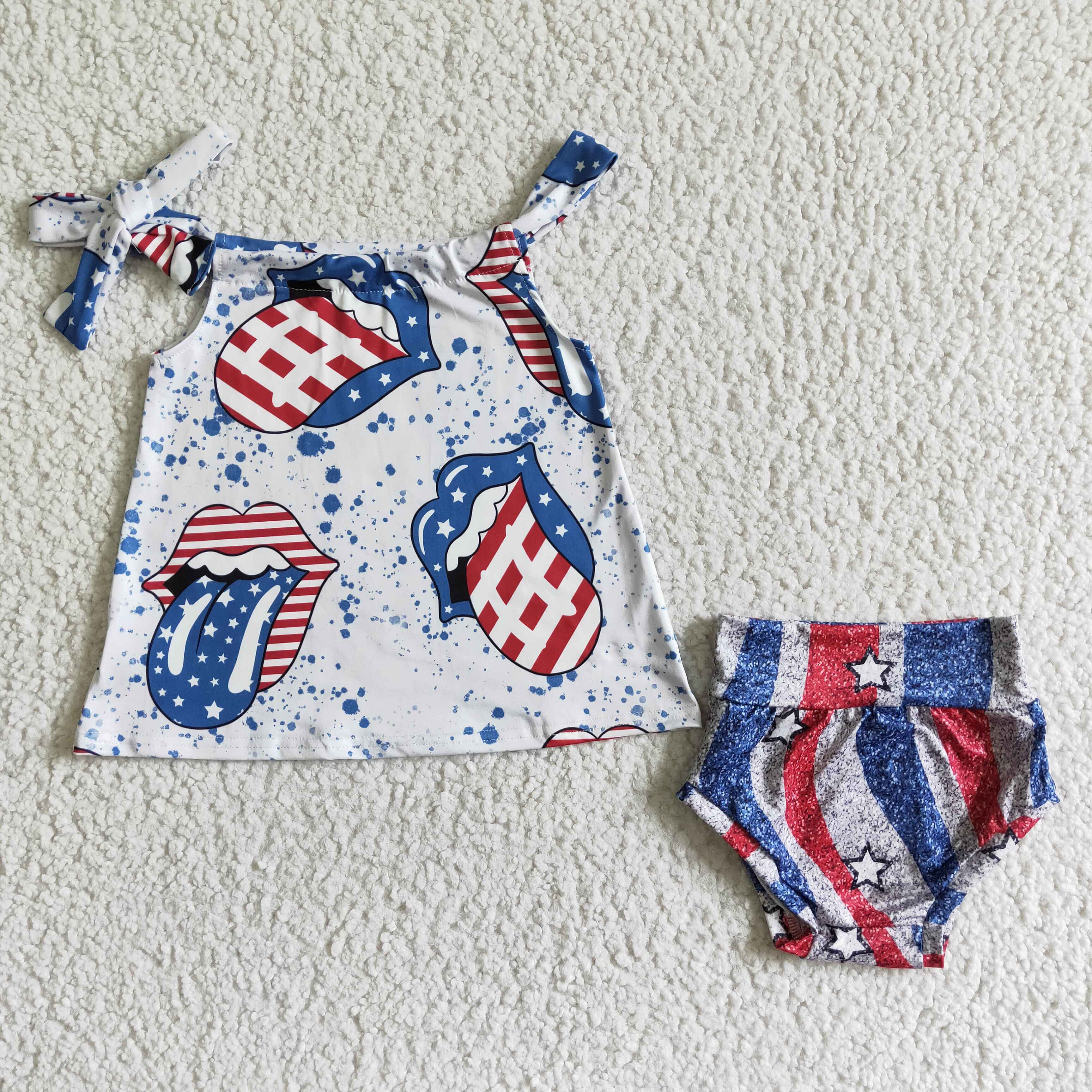 GBO0042 4th of july stars print  sleeveless bummies set