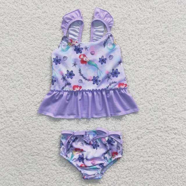 SS0037  Purple princess print  sleeveless Swimwear