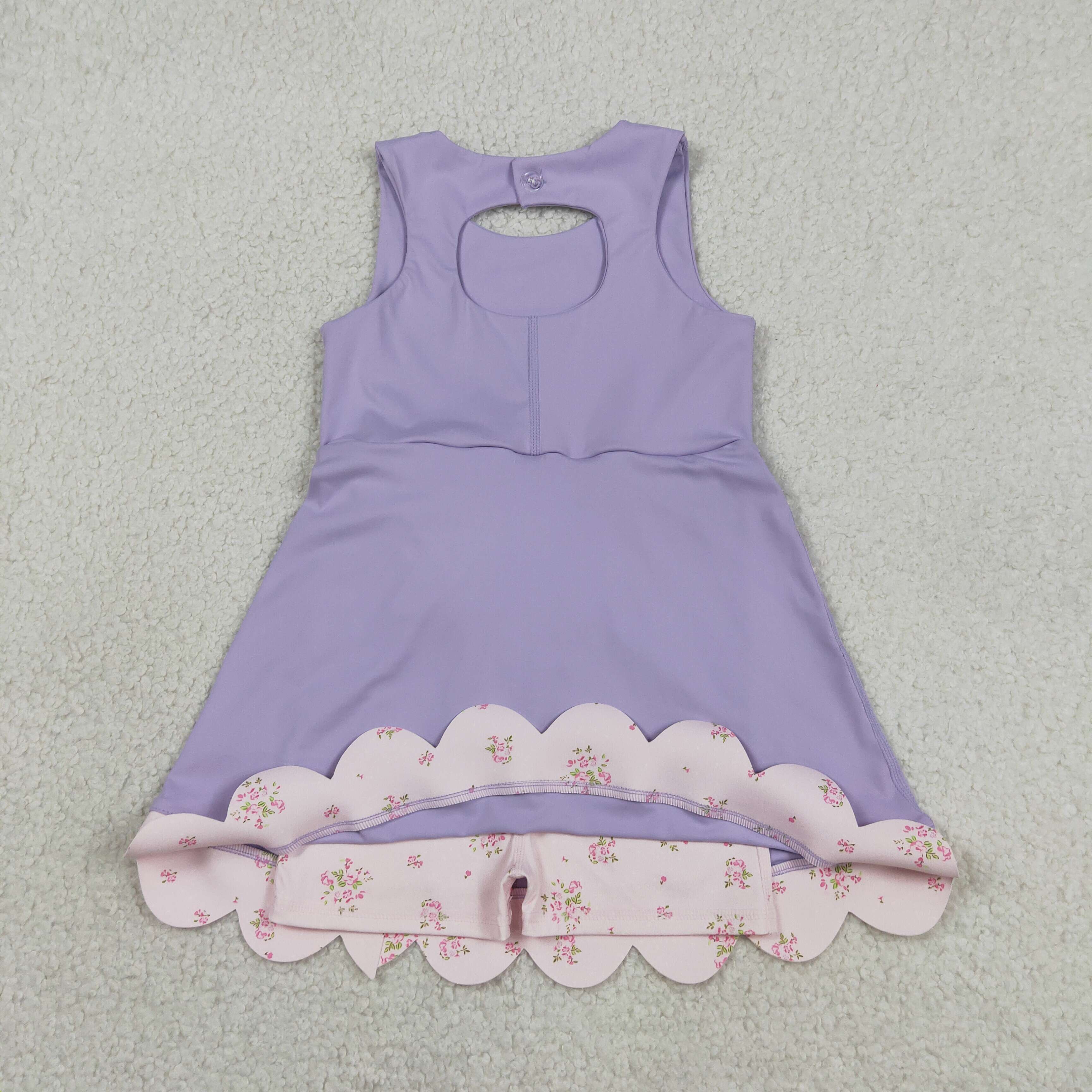 GSD3317 RTS Purple bows print active girl yoga dress