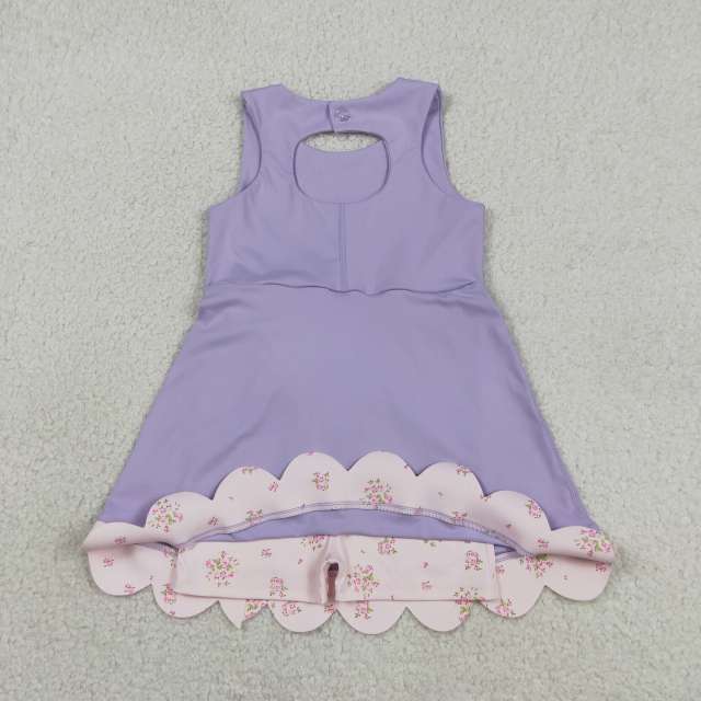 GSD3317 RTS Purple bows print active girl yoga dress