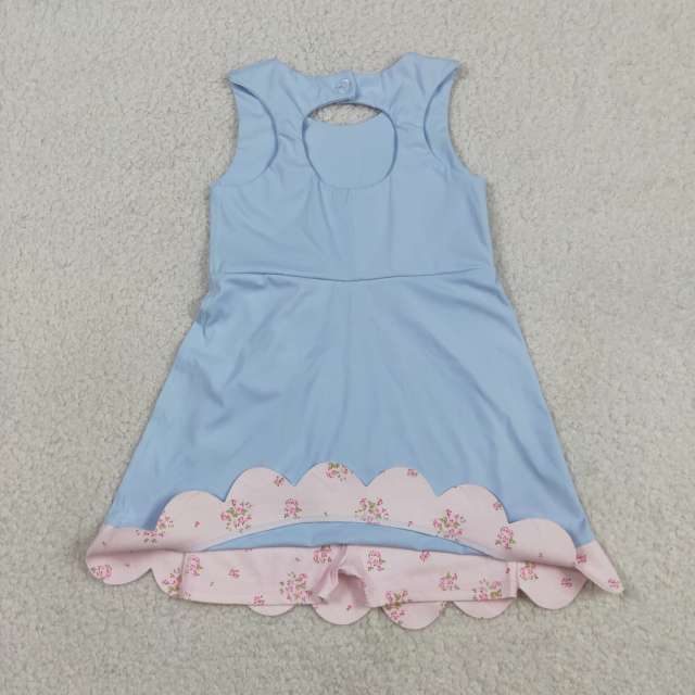 GSD3030 RTS Blue bows print active girl yoga dress