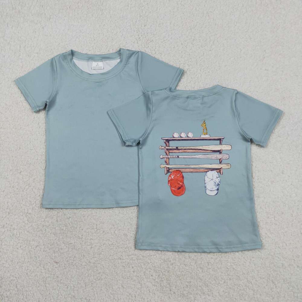 BT1762  RTS Blue Green baseball hat print short sleeve boy t-shirt