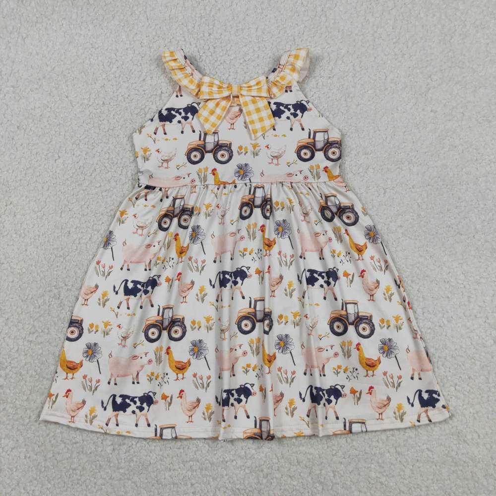 GSD3476  RTS yellow animals tractor girl  summer dress