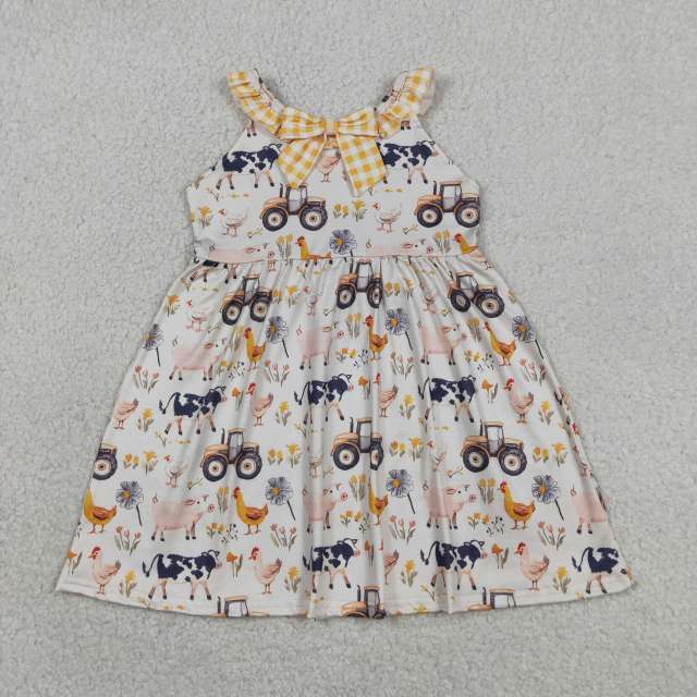 GSD3476  RTS yellow animals tractor girl  summer dress