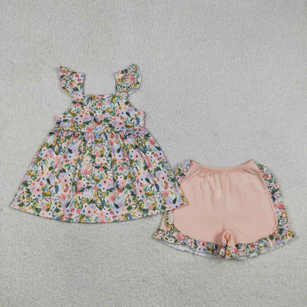 GSSO2180  flowers Print Flying sleeve girl outfits