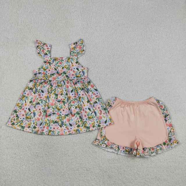 GSSO2180  flowers Print Flying sleeve girl outfits