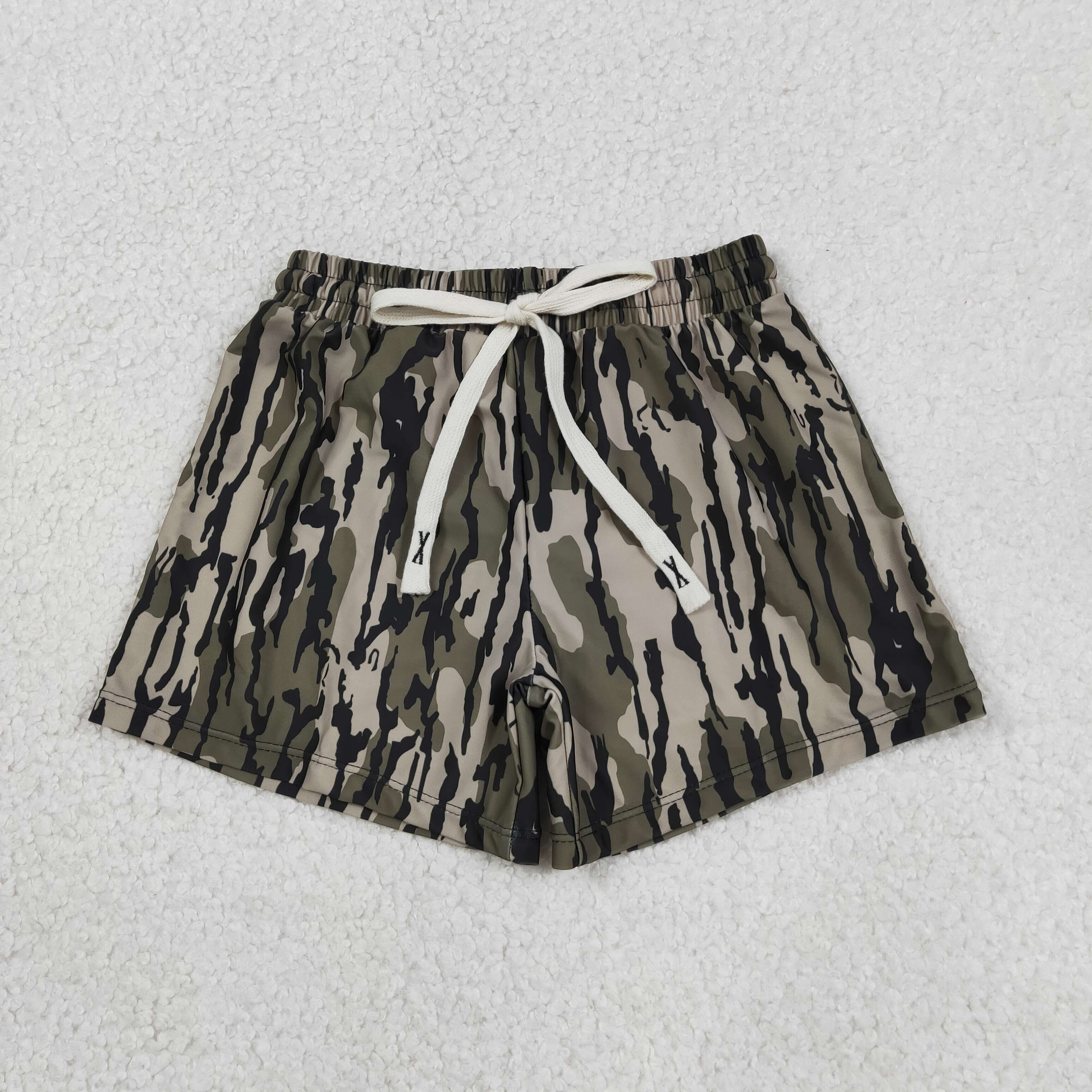 S0194 RTS olive camo print boy swim shorts