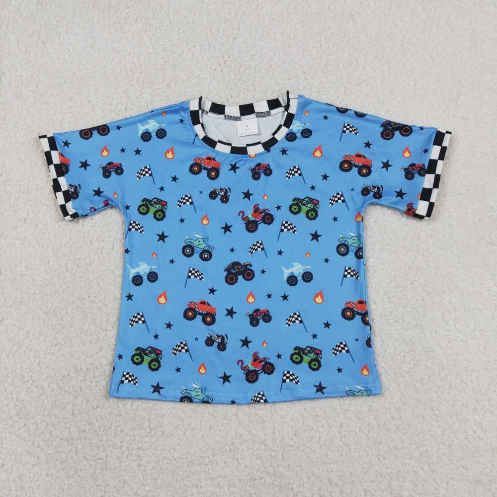 BT1496   RTS Blue tractor stars print short sleeve boy t-shirt