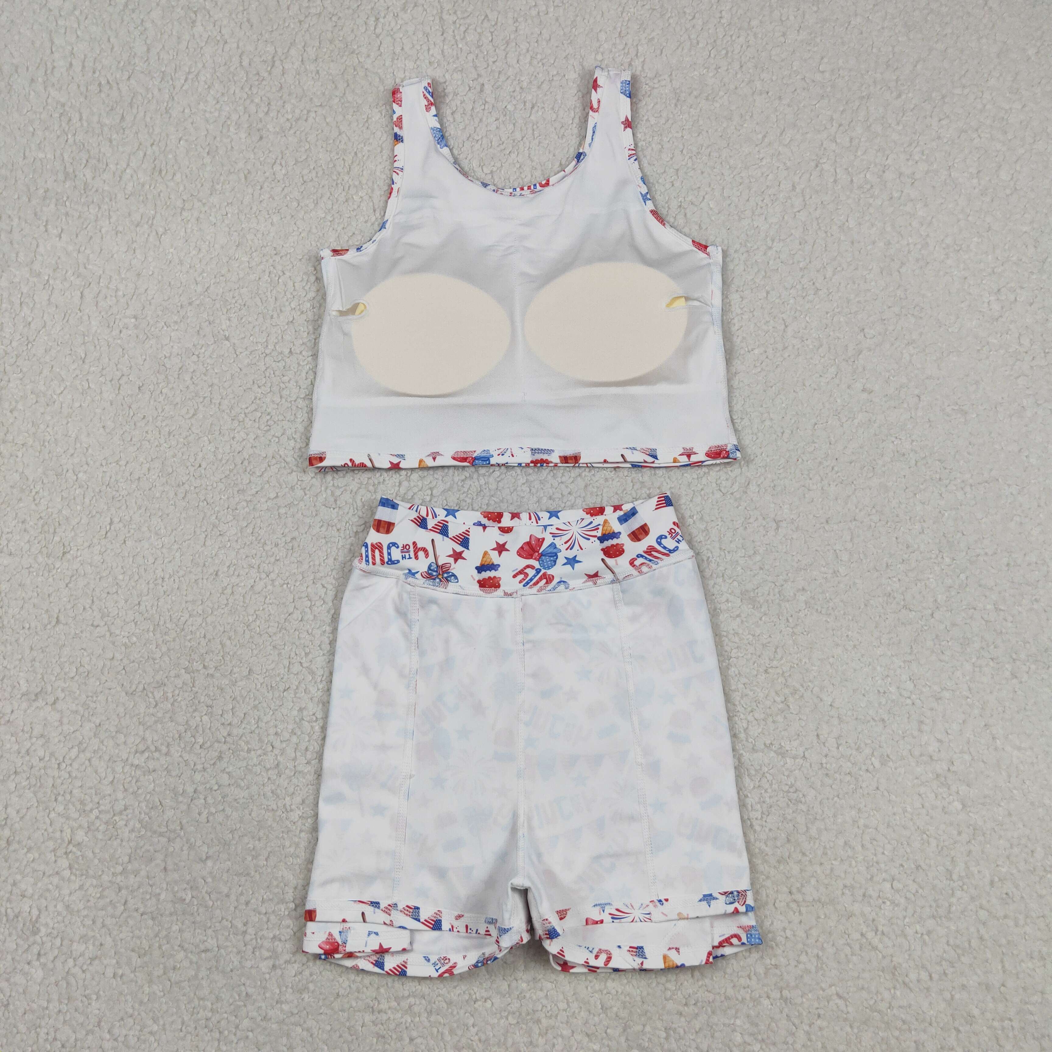 GSD3498 RTS 4th of july bows Firework girl yoga sleeveless skirt set