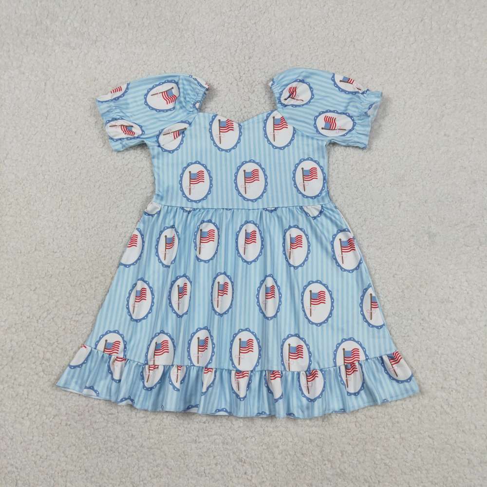 GSD3792 RTS 4th of july  flag Blue stripe girl  summer dress