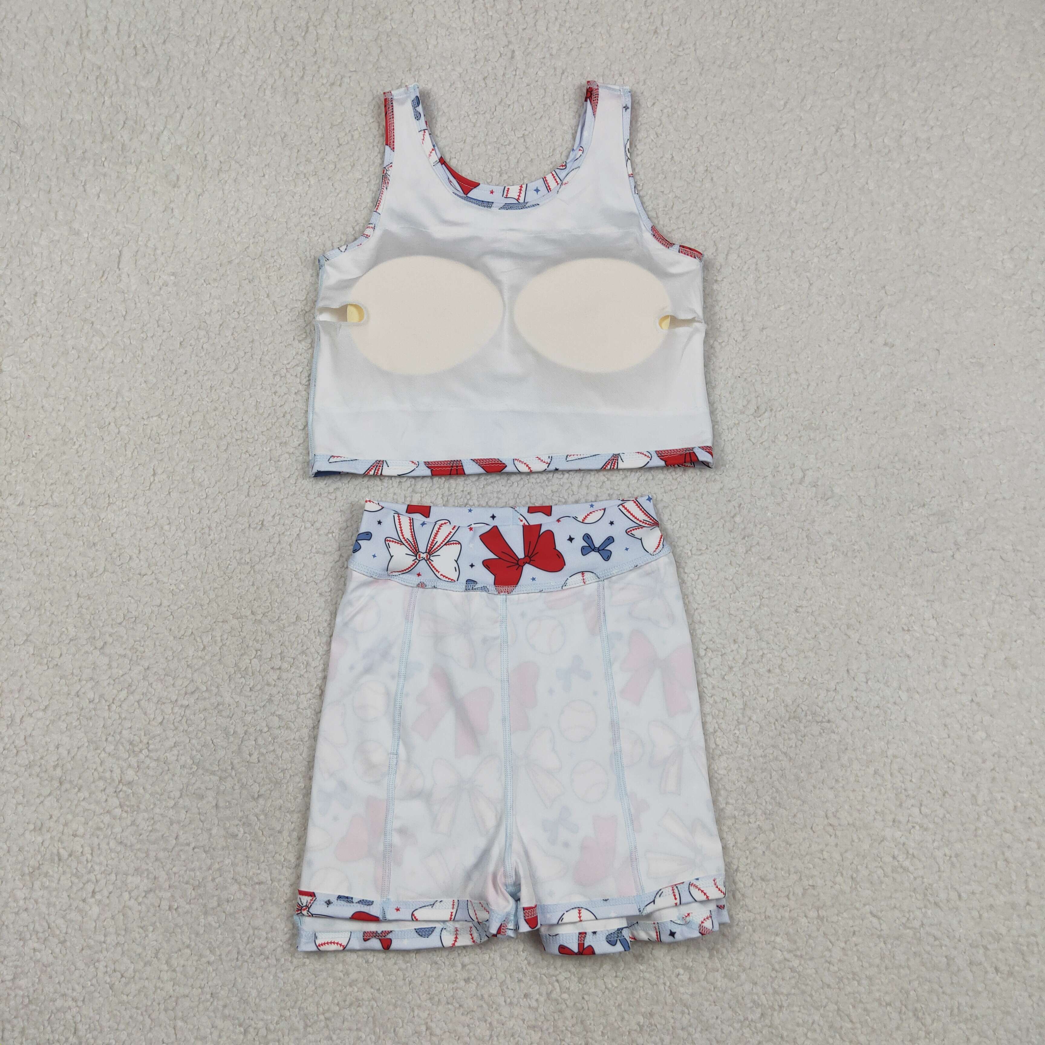 GSD2151  RTS 4th of july bows girl yoga sleeveless skirt set