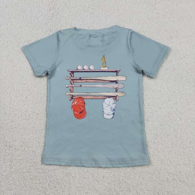 BT1762  RTS Blue Green baseball hat print short sleeve boy t-shirt