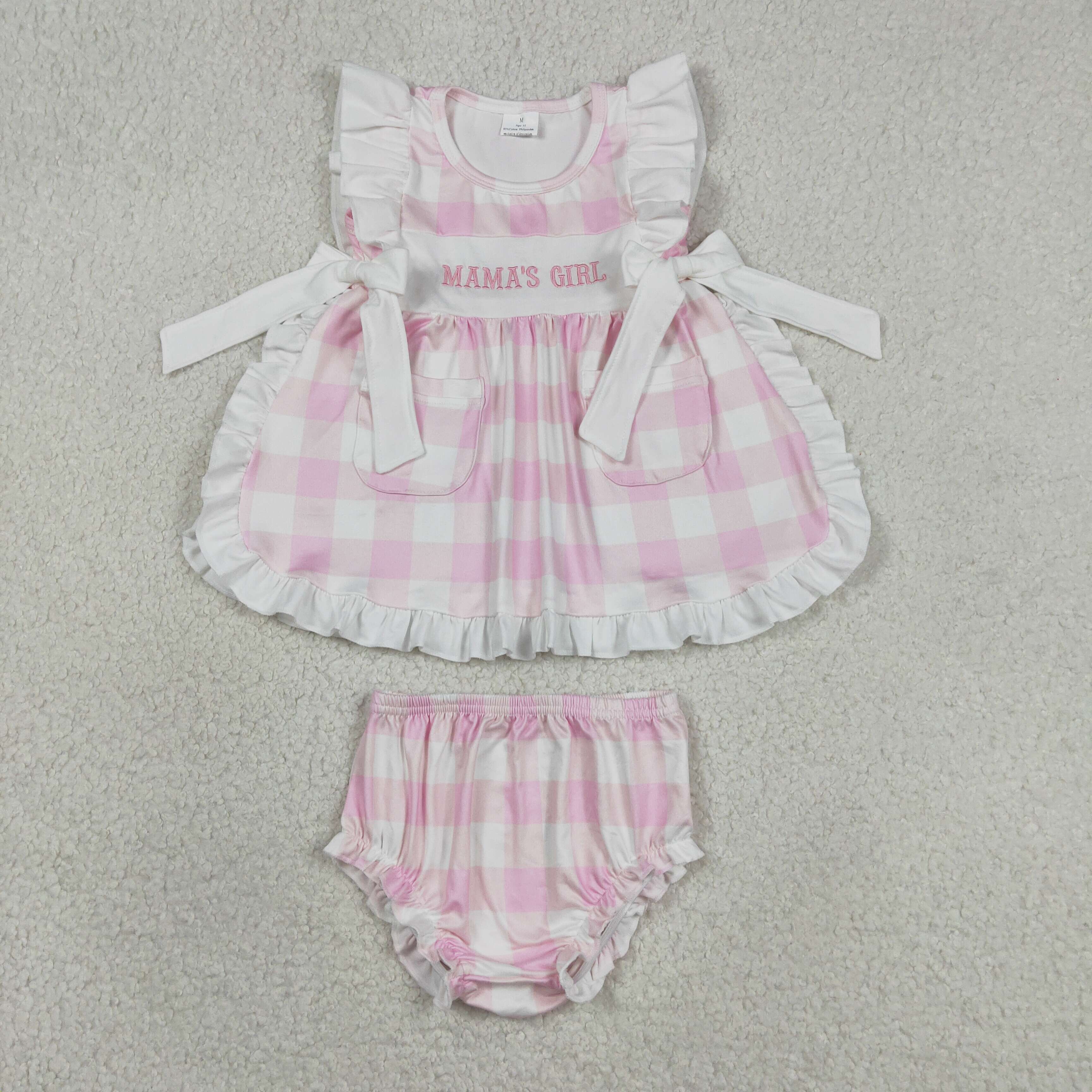 GBO0495 RTS Girl  Pink plaid print sleeveless  mama's girl embroidery girl bummies