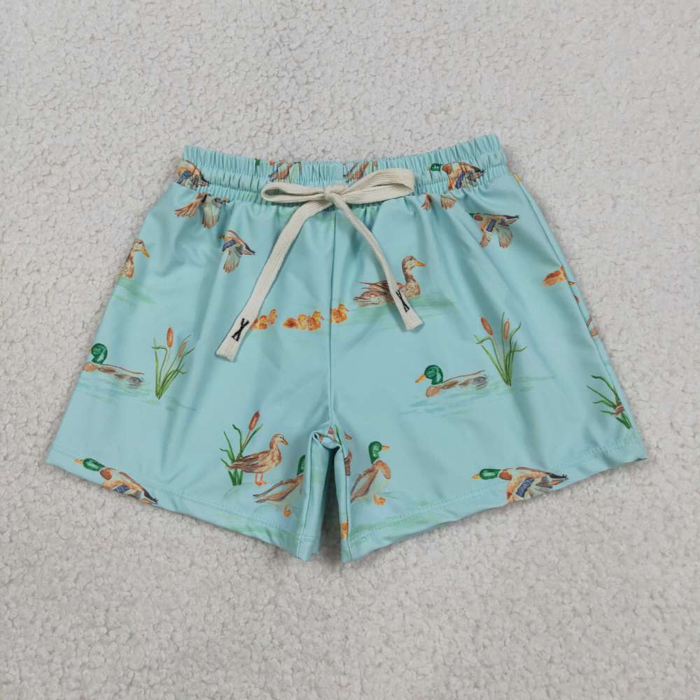 S0266 RTS green duck print boy swim shorts