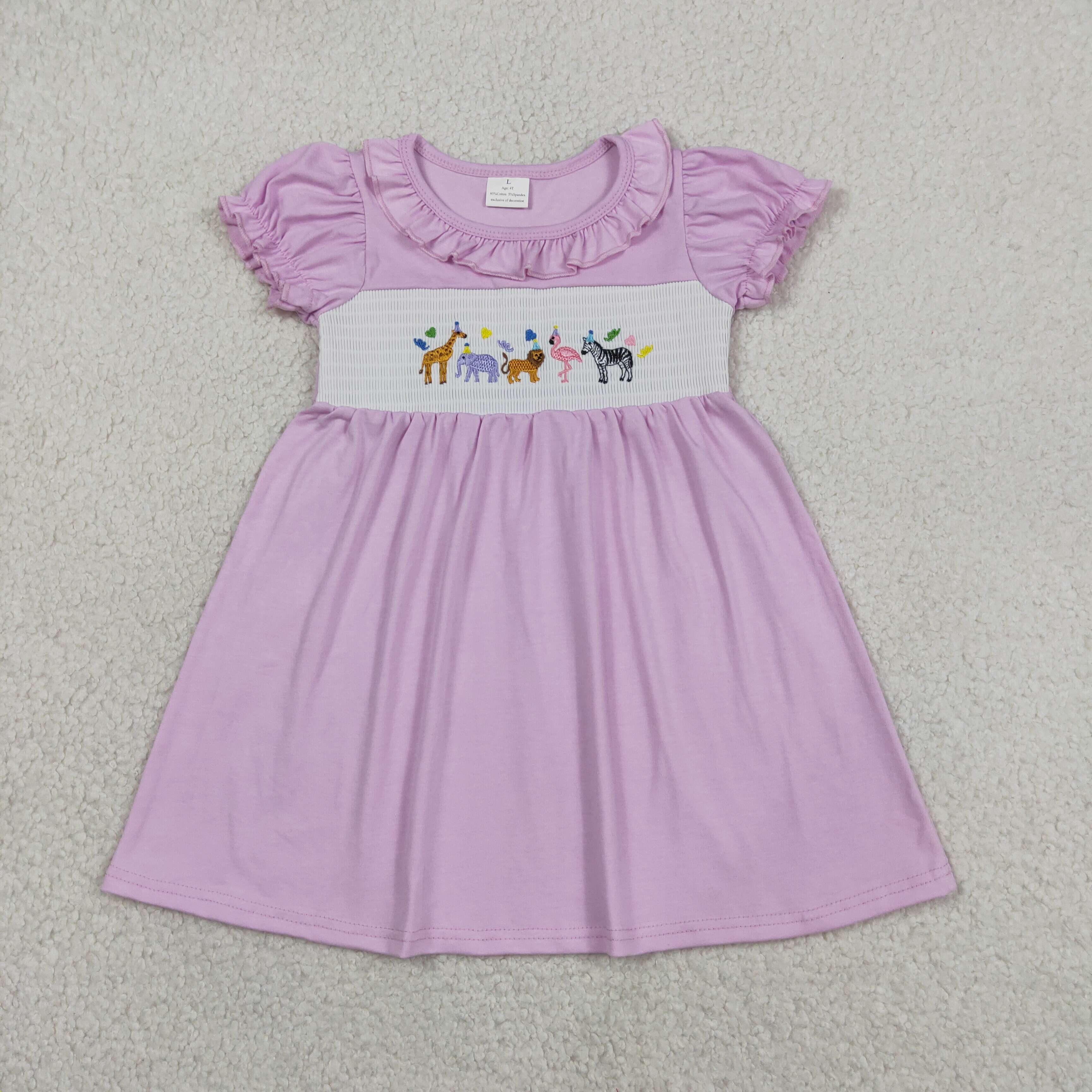 GSD3578  RTS Purple animals smock girl shorts dress