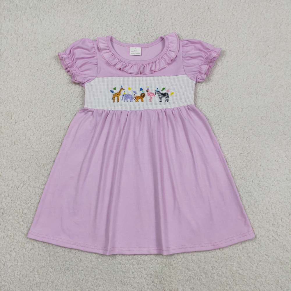 GSD3578  RTS Purple animals smock girl shorts dress