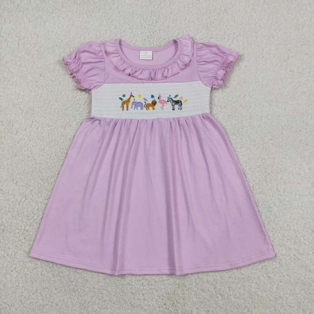 GSD3578  RTS Purple animals smock girl shorts dress
