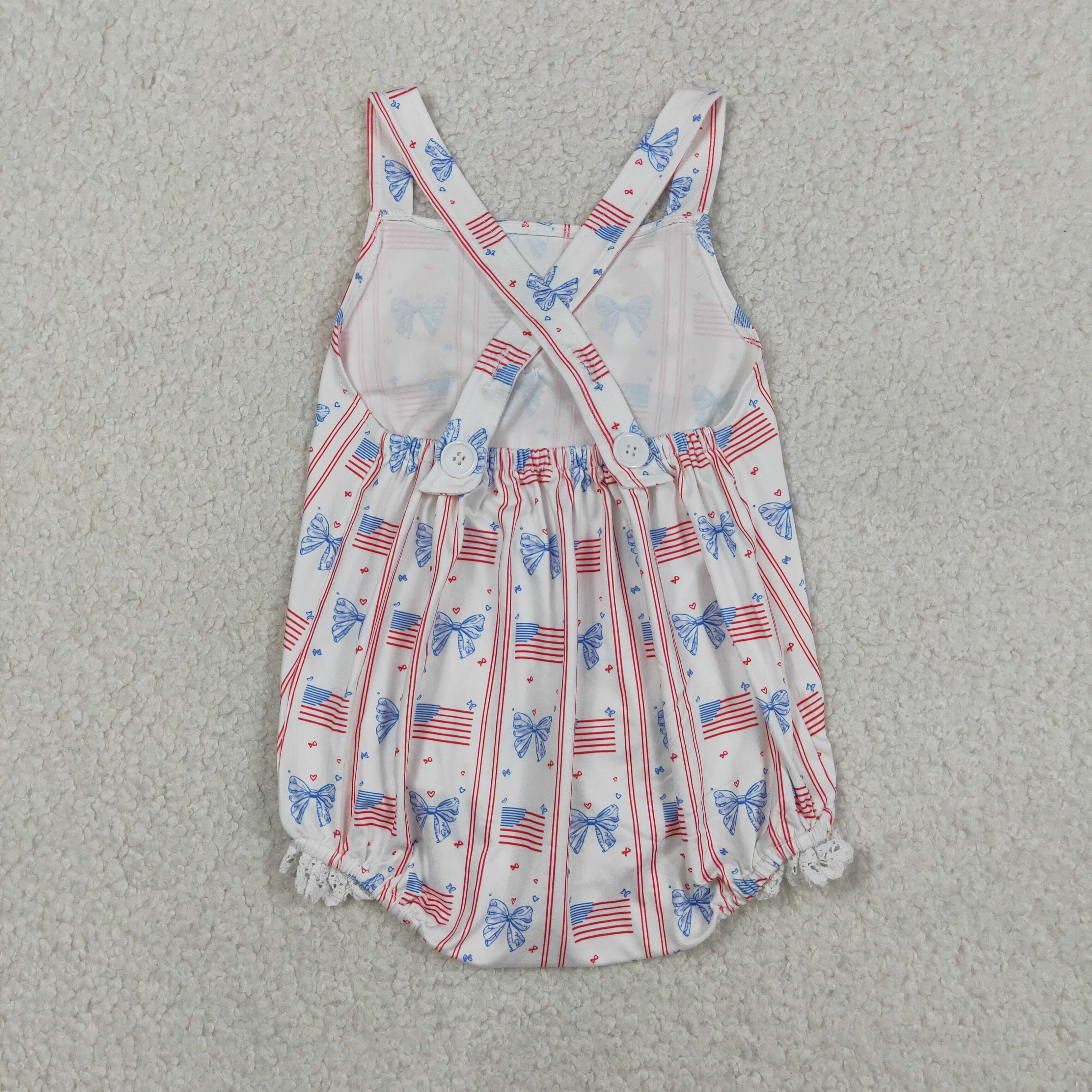 SR3862 Baby 4th of july flag stripe print sleeveless Rompers