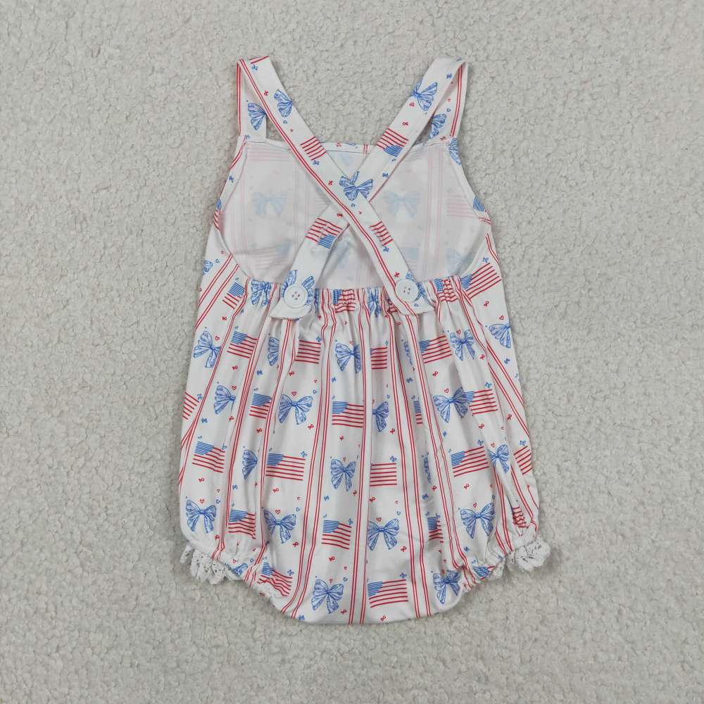 SR3862 Baby 4th of july flag stripe print sleeveless Rompers