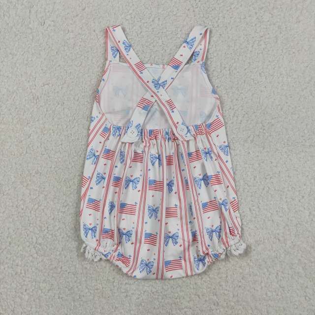SR3862 Baby 4th of july flag stripe print sleeveless Rompers