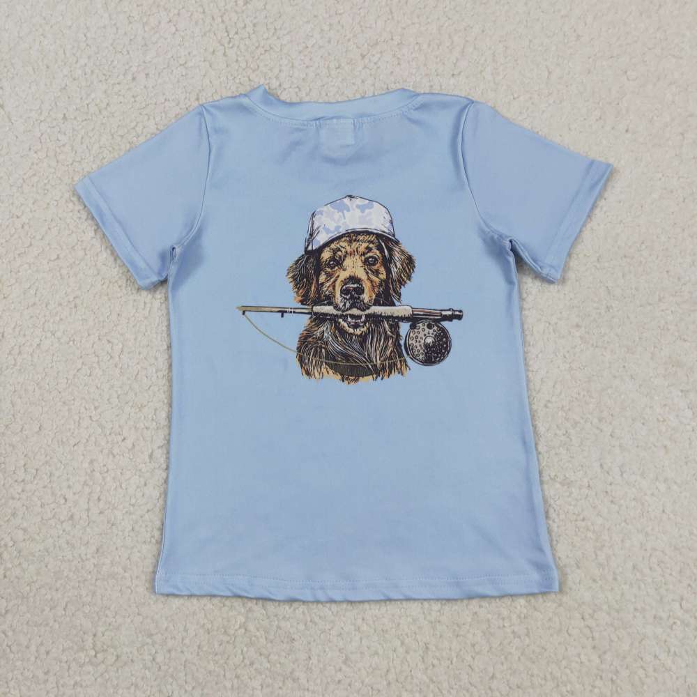 BT1765  RTS Blue PUPPY print short sleeve boy t-shirt