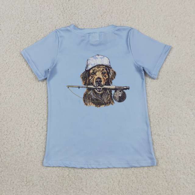 BT1765  RTS Blue PUPPY print short sleeve boy t-shirt