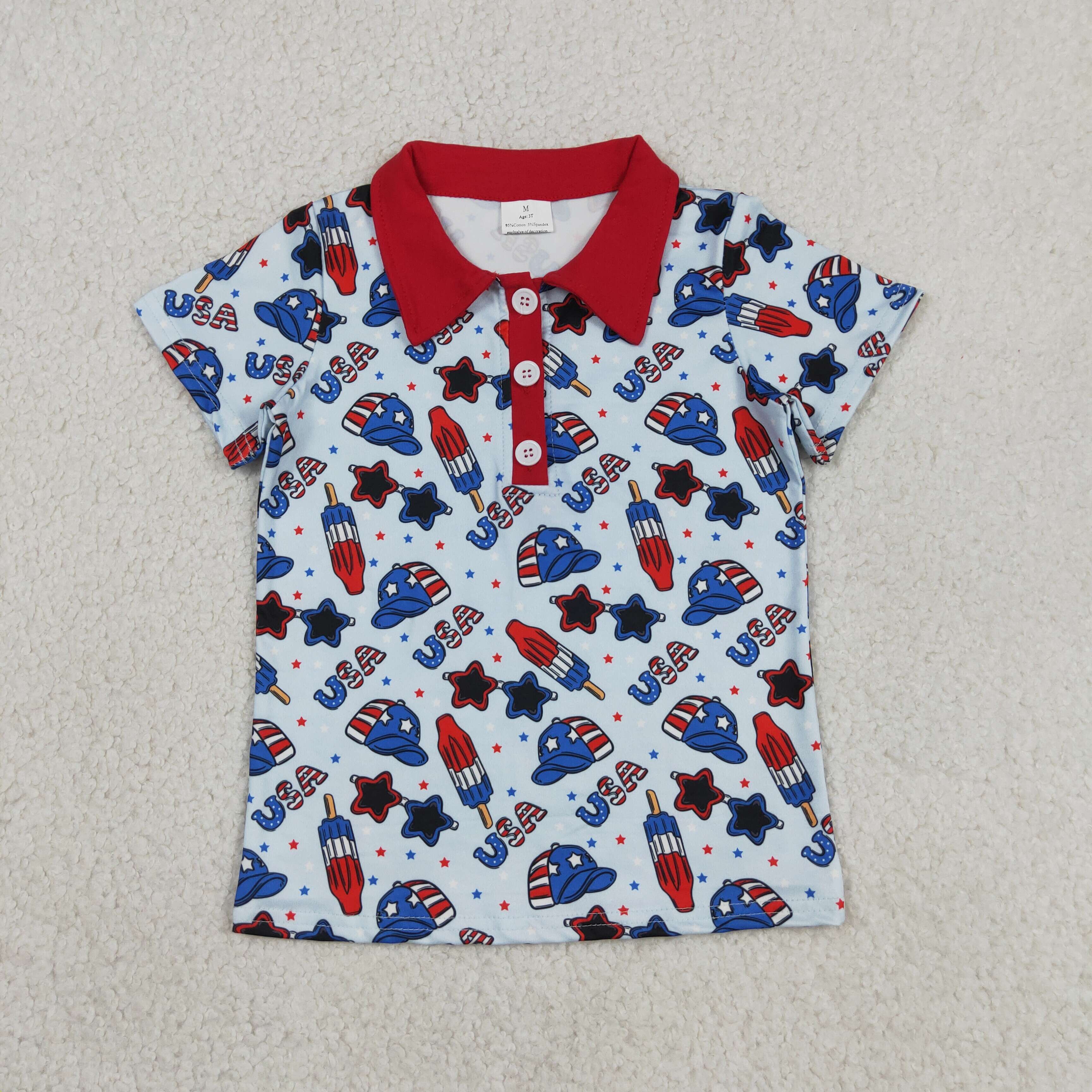 BT1767 RTS  usa 4th of july stars Print short sleeve boy Team t-shirt