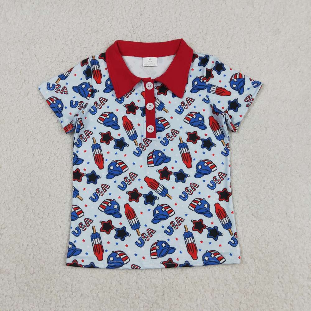 BT1767 RTS  usa 4th of july stars Print short sleeve boy Team t-shirt