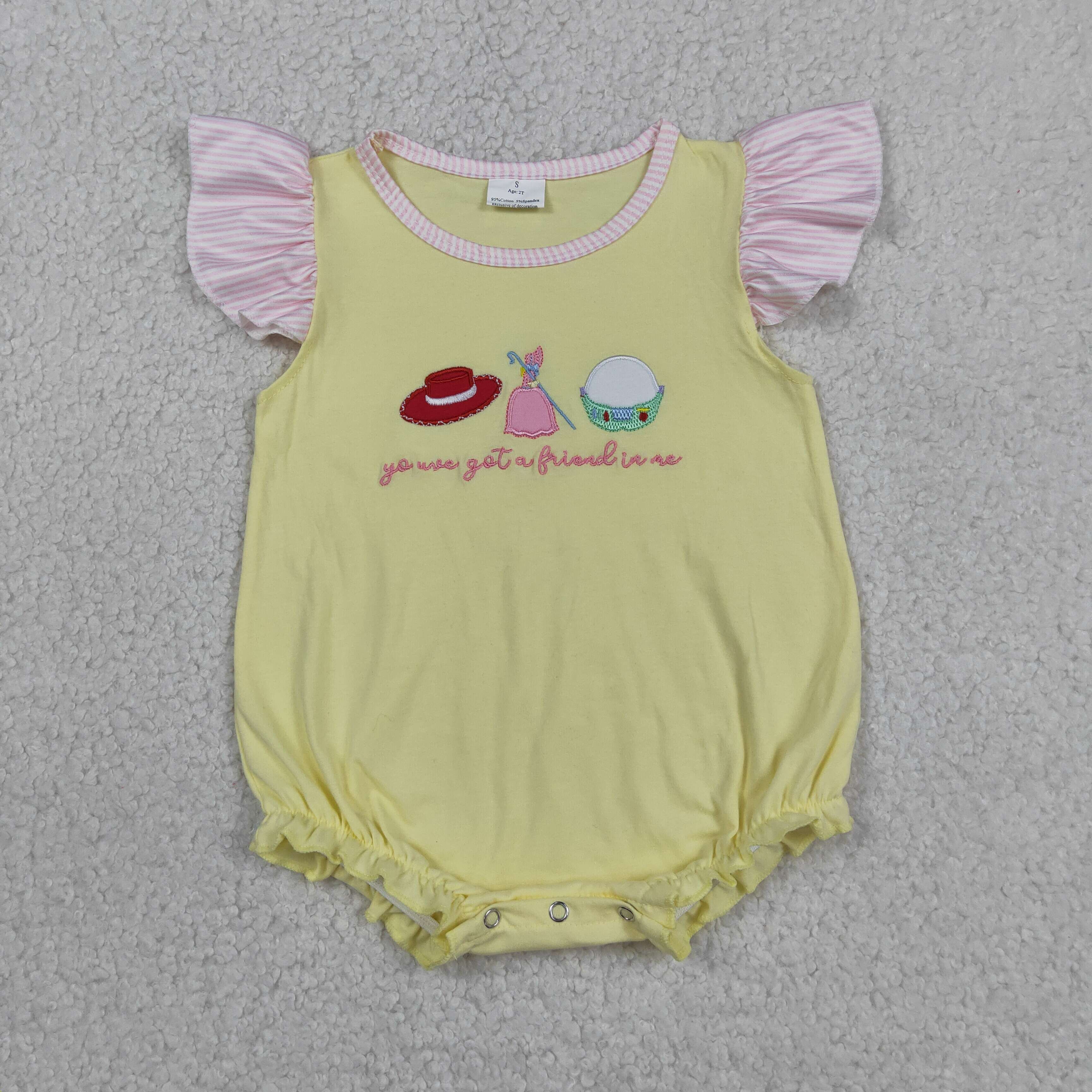 SR4105 Baby Yellow friend cartoon hat embroidery girl Rompers