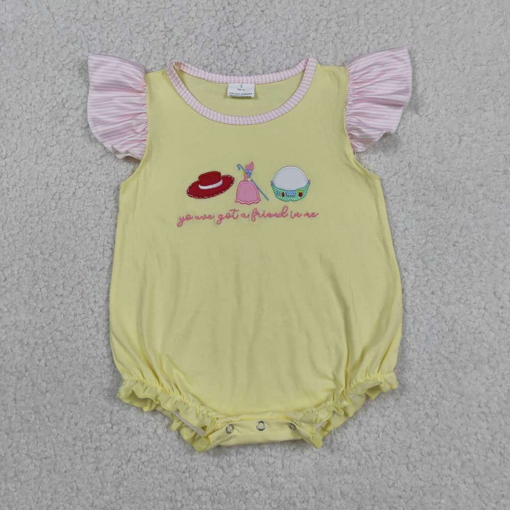 SR4105 Baby Yellow friend cartoon hat embroidery girl Rompers