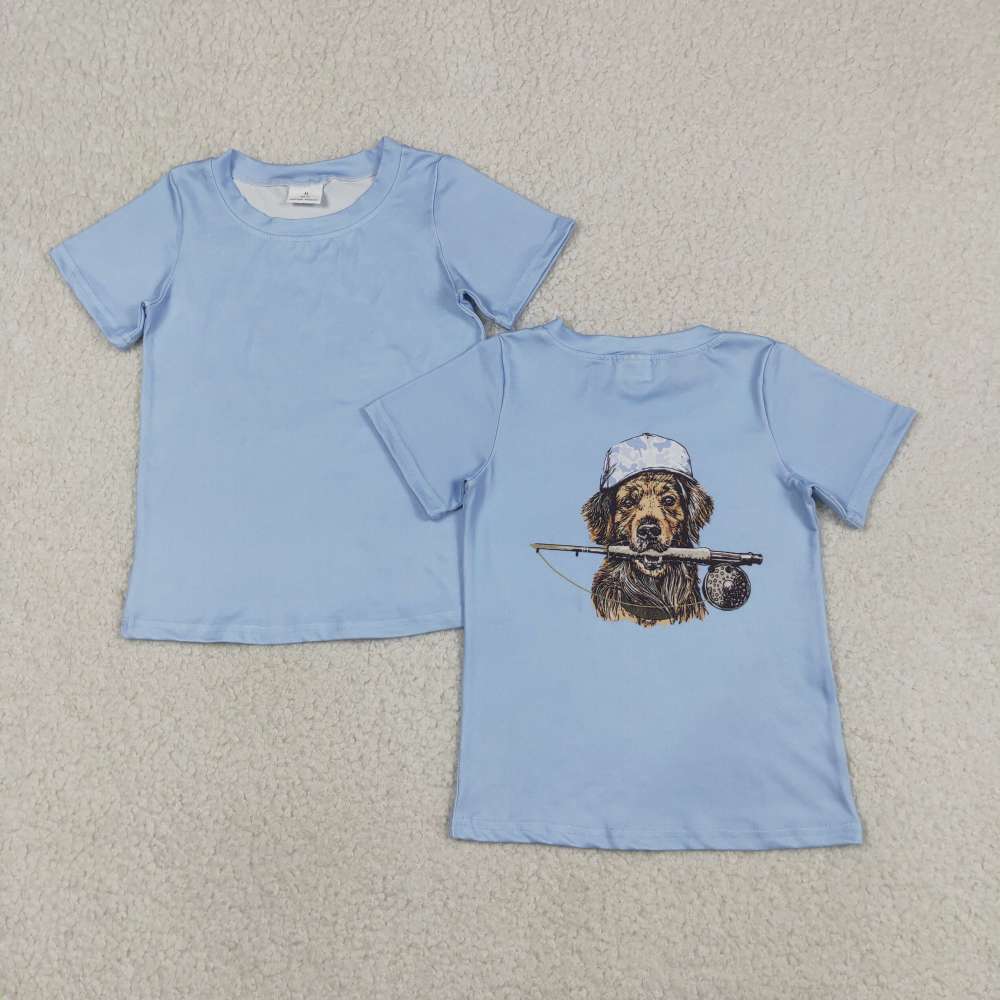 BT1765  RTS Blue PUPPY print short sleeve boy t-shirt