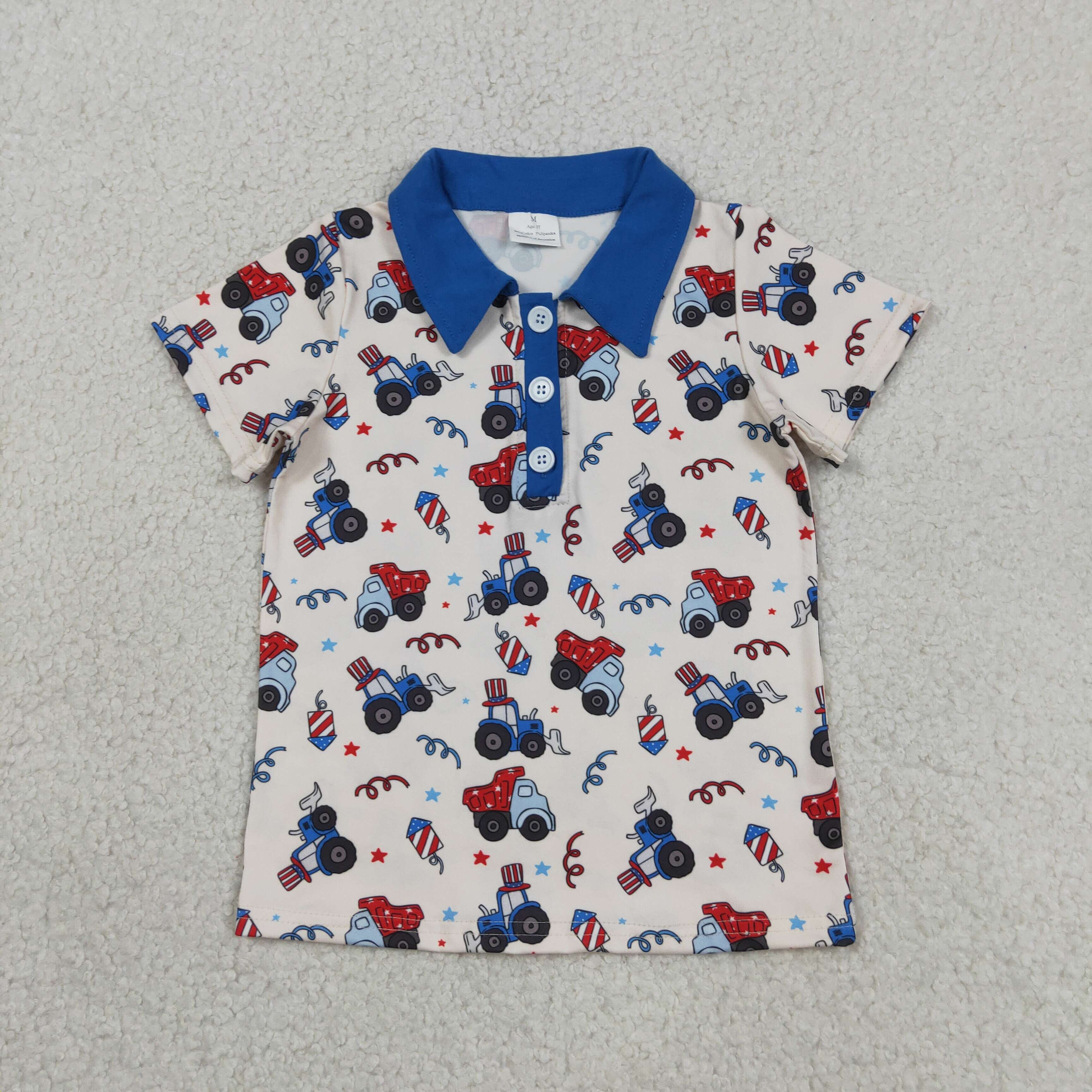 BT1163 RTS tractor 4th of july fireworks Print short sleeve boy Team t-shirt