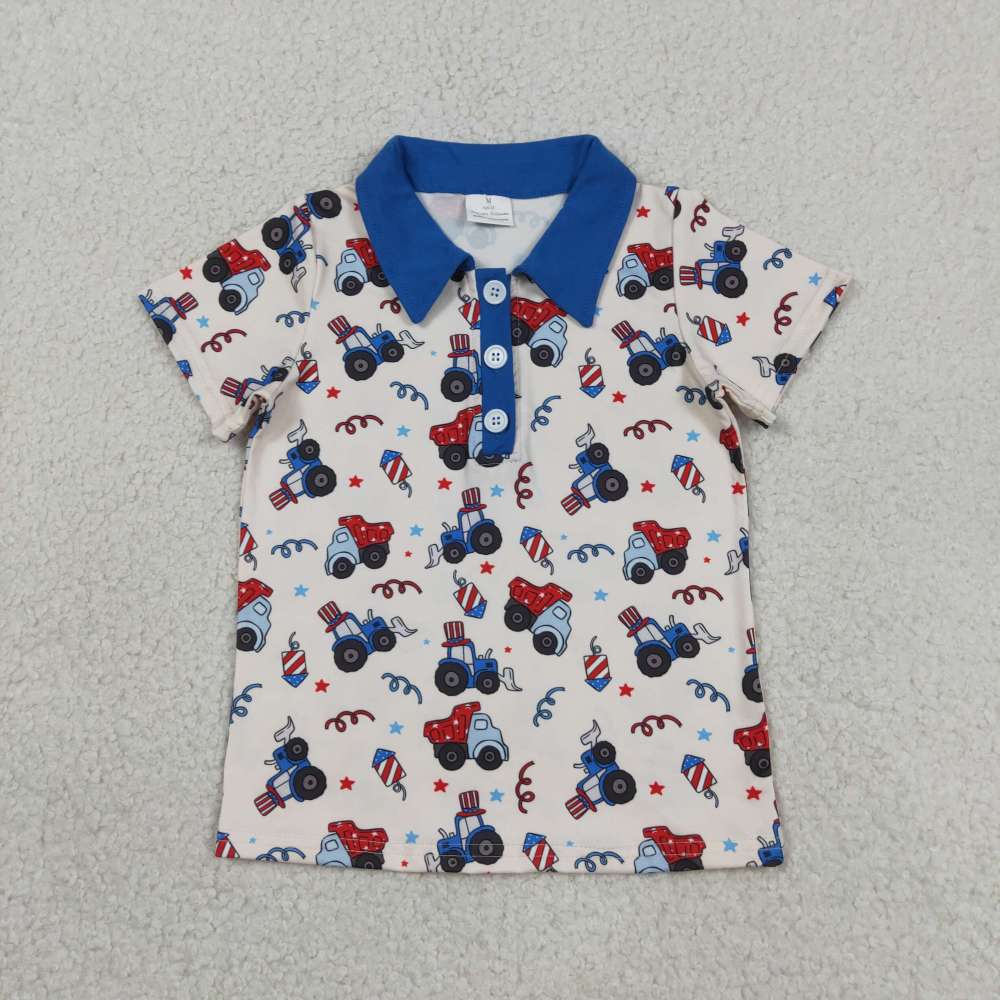 BT1163 RTS tractor 4th of july fireworks Print short sleeve boy Team t-shirt