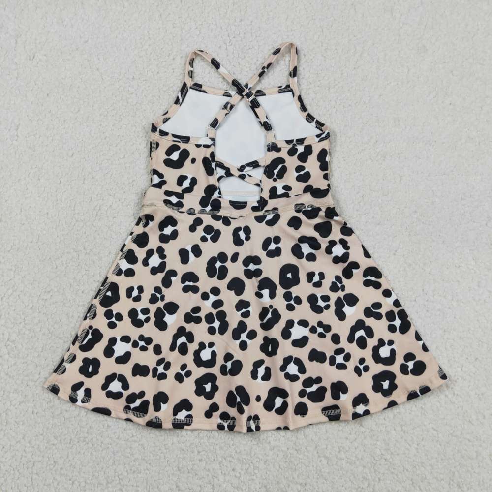 GSD2650 RTS Black leopard print active girl yoga dress