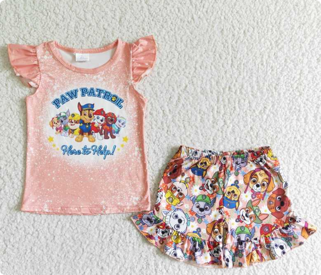 GSSO0085 Girls' Letter Flutter Sleeve Shorts Set