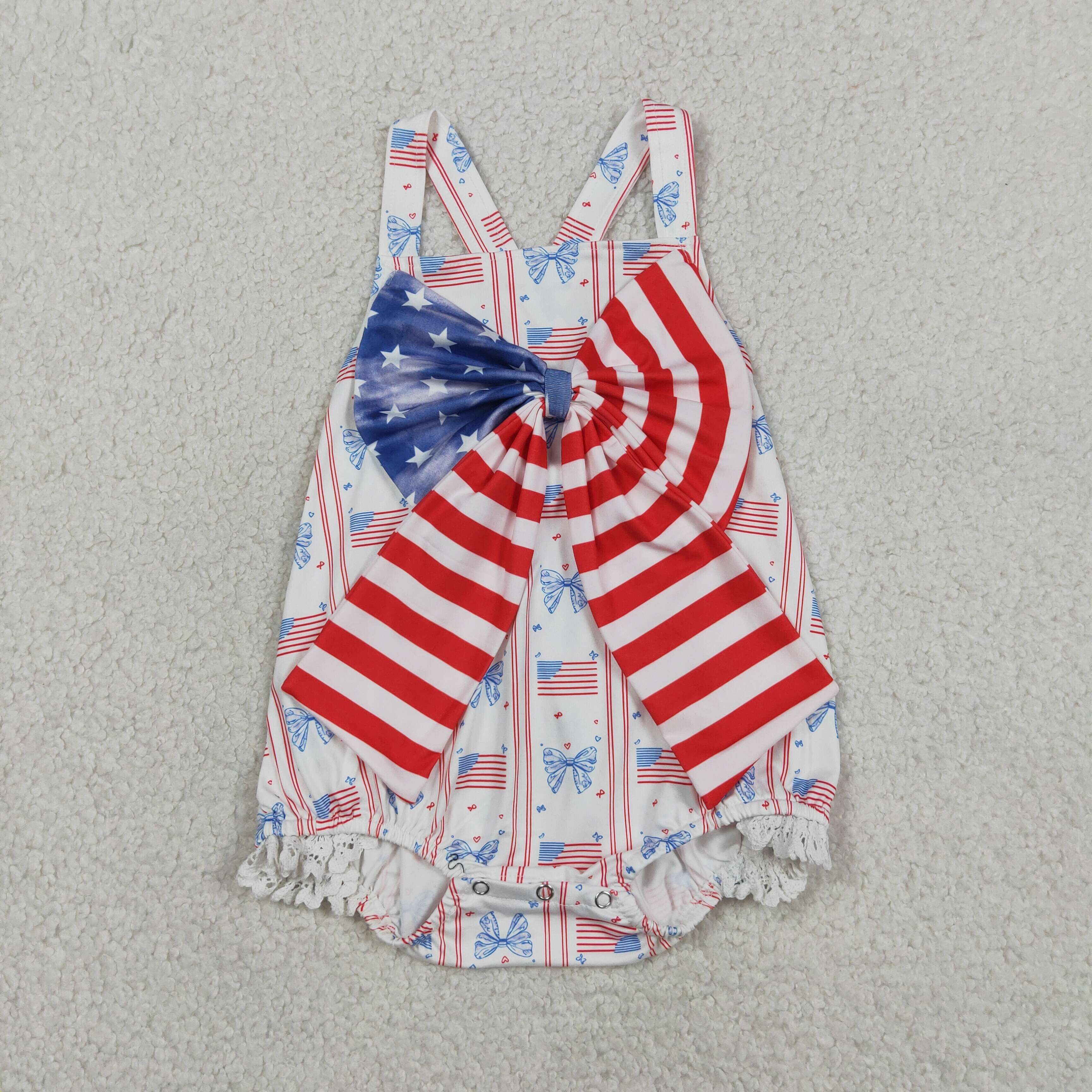 SR3862 Baby 4th of july flag stripe print sleeveless Rompers