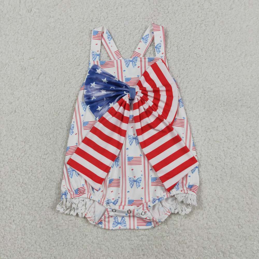 SR3862 Baby 4th of july flag stripe print sleeveless Rompers