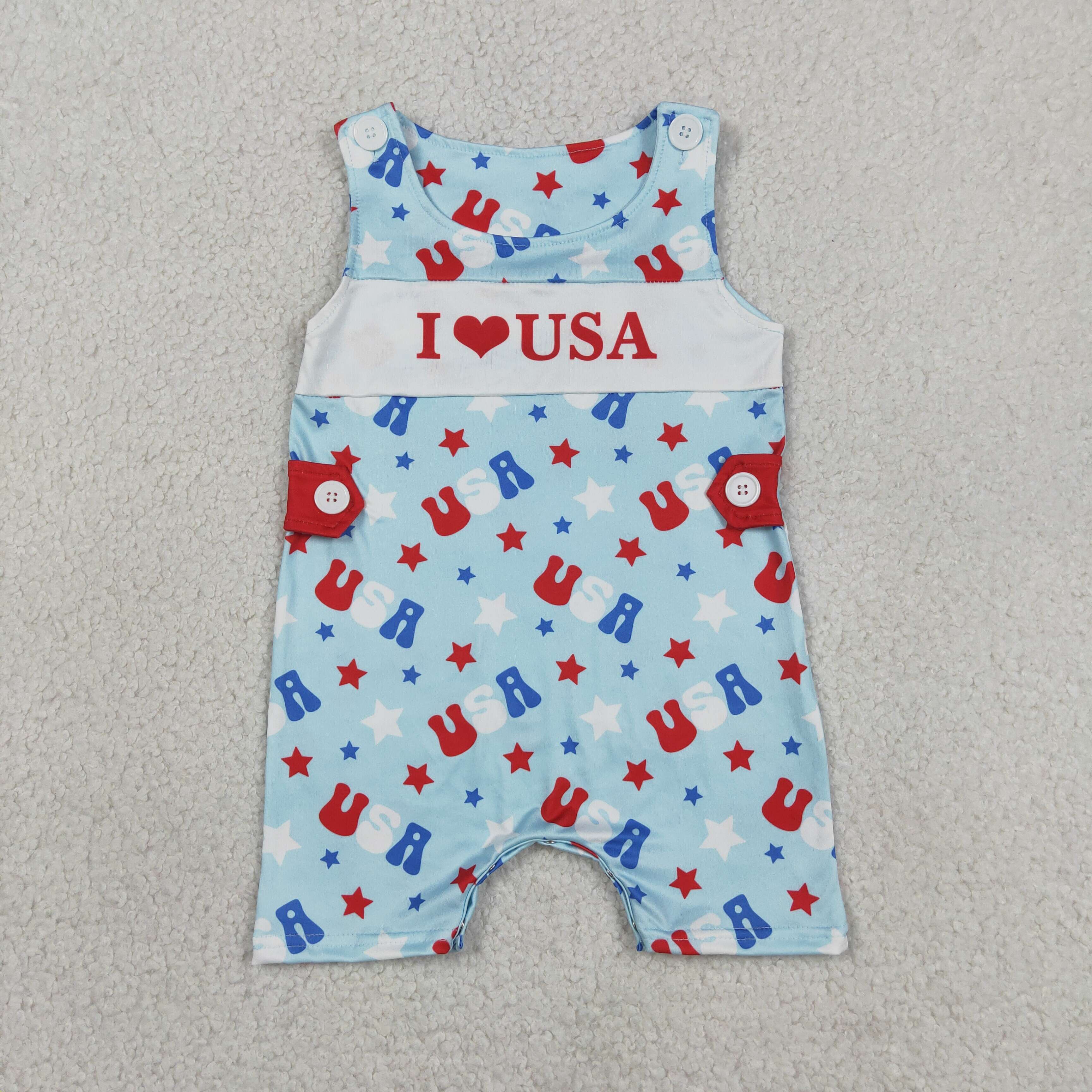 SR4155  Baby I love USA Stars print sleeveless Rompers