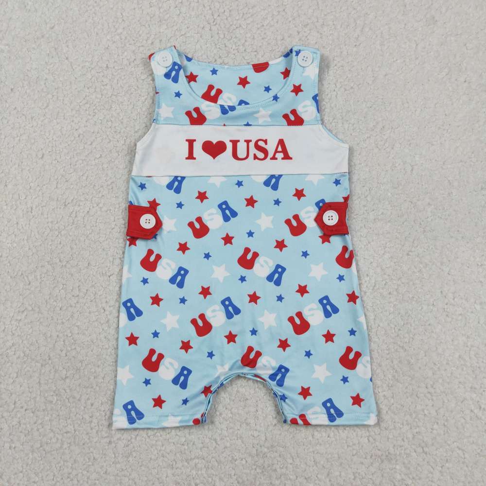 SR4155  Baby I love USA Stars print sleeveless Rompers