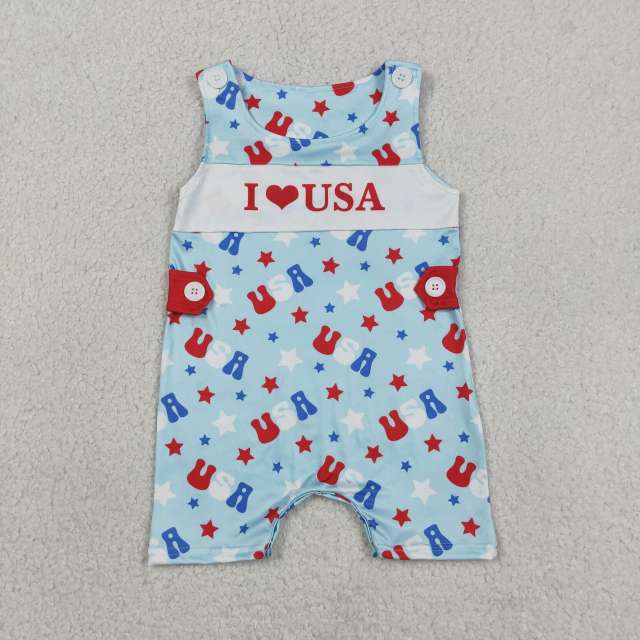 SR4155  Baby I love USA Stars print sleeveless Rompers