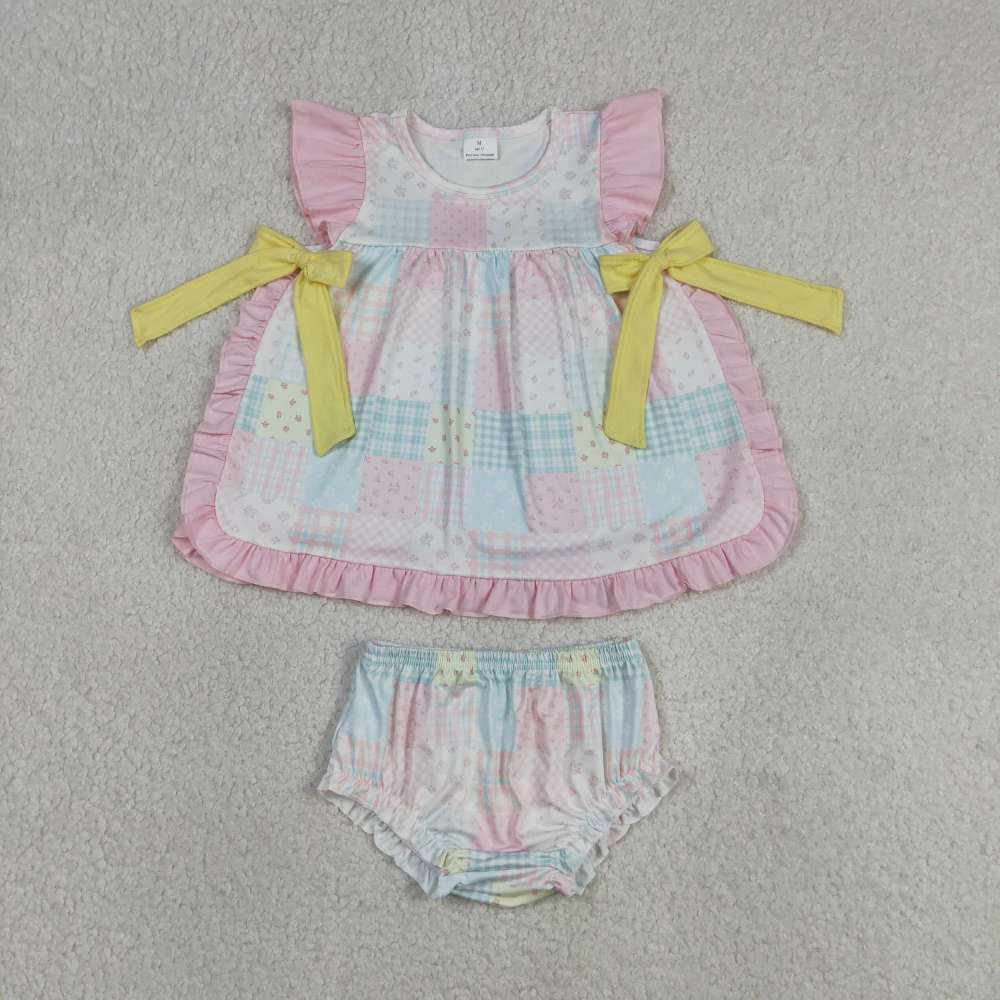 GBO0513 RTS Girl Colorful flowers plais  girl bummies set