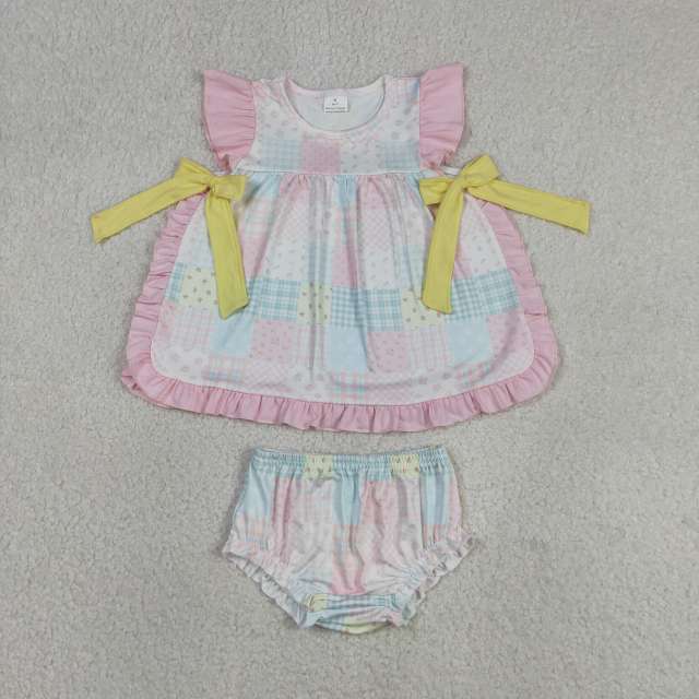 GBO0513 RTS Girl Colorful flowers plais  girl bummies set