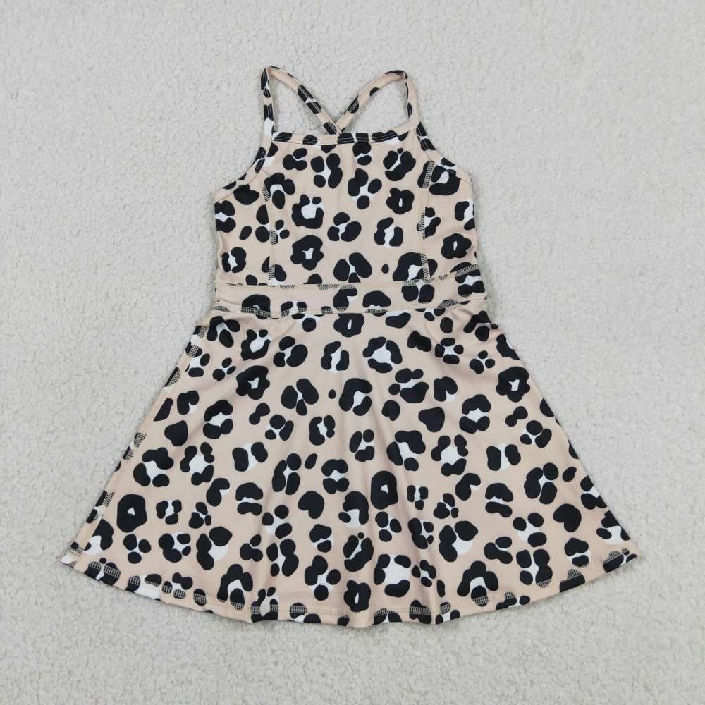 GSD2650 RTS Black leopard print active girl yoga dress