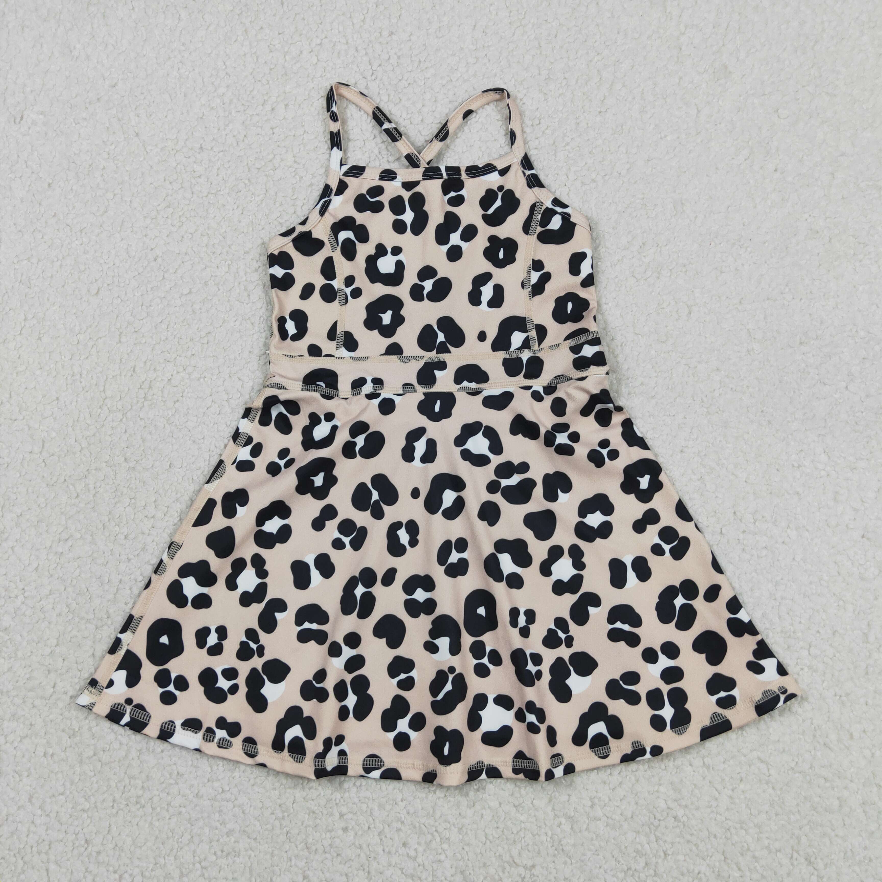 GSD2650 RTS Black leopard print active girl yoga dress