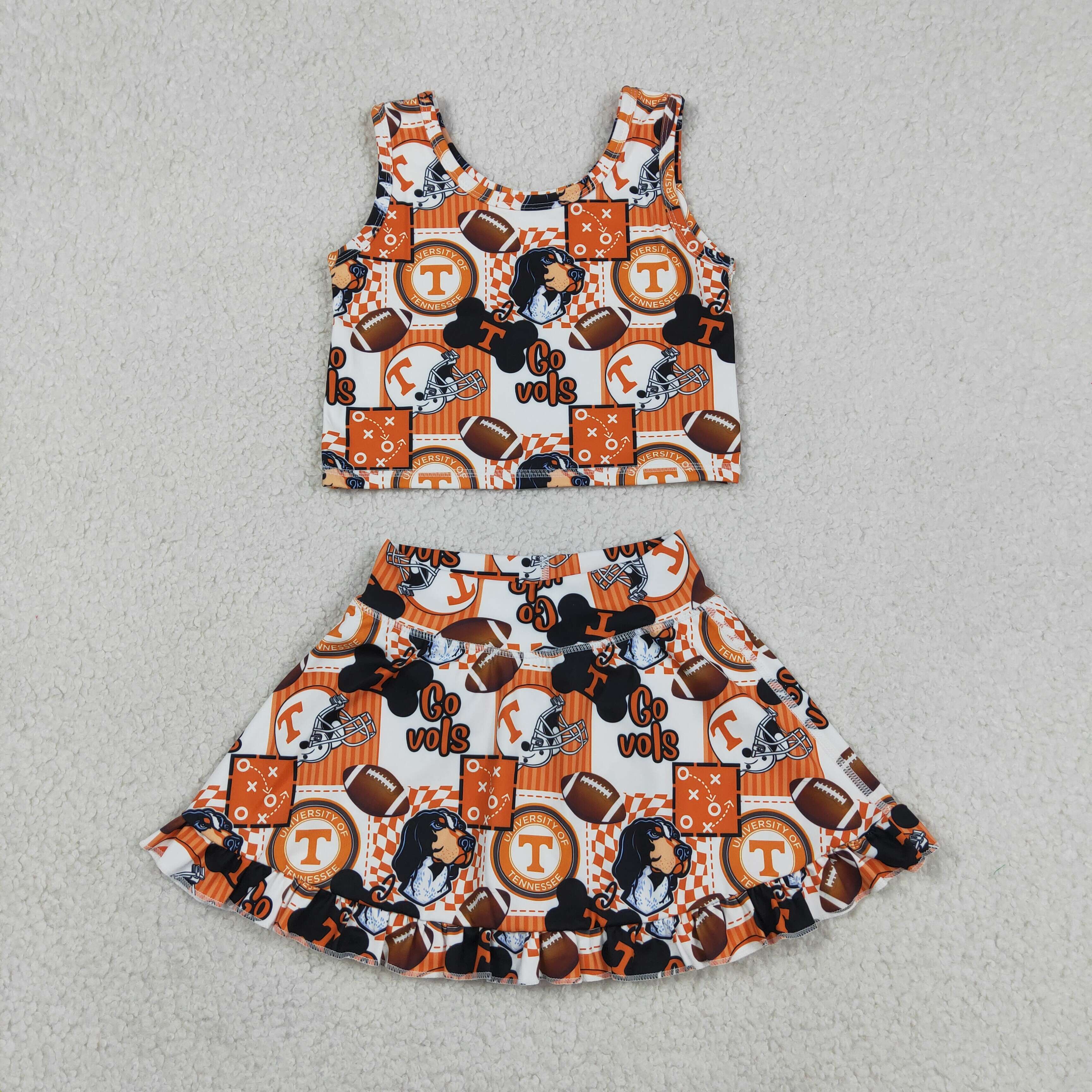 GSD3613 RTS orange team girl yoga sleeveless skirt set