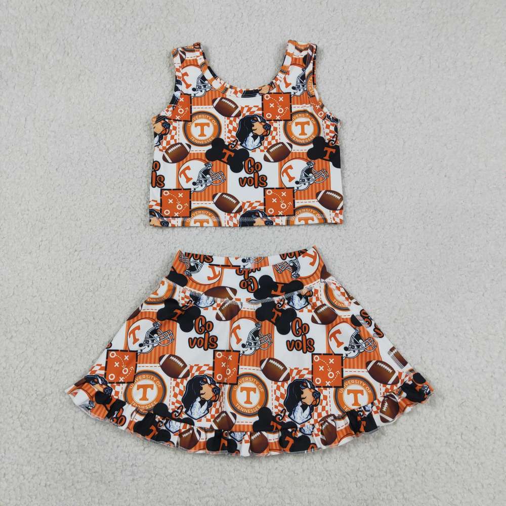GSD3613 RTS orange team girl yoga sleeveless skirt set